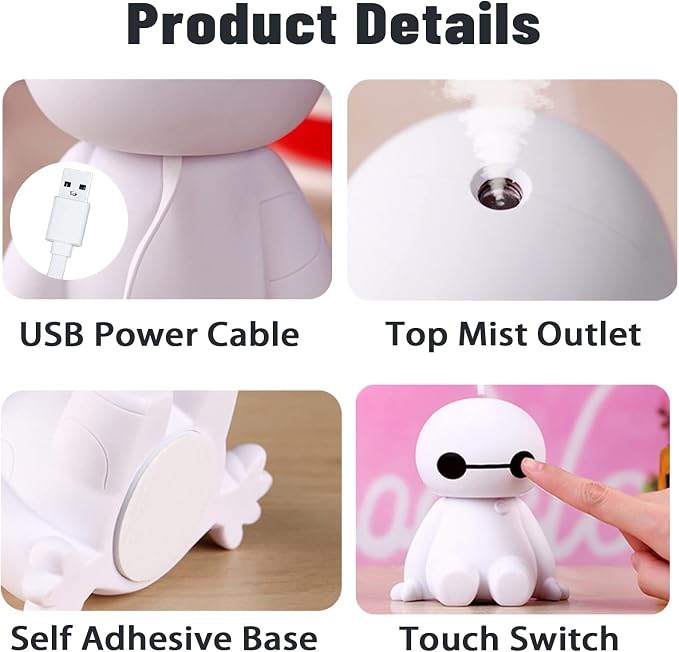 Humidifiers Portable Small Cool Mist Humidifiers Mini USB Personal Desktop for Travel, Car, Office Room, Bedroom (White)