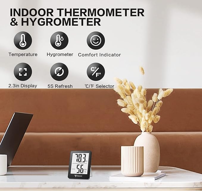 Humidity Meter, 2 Pack Room Thermometer Indoor, Hygrometer with 5s Fast Refresh, Temperature Humidity Monitor Meter for Baby