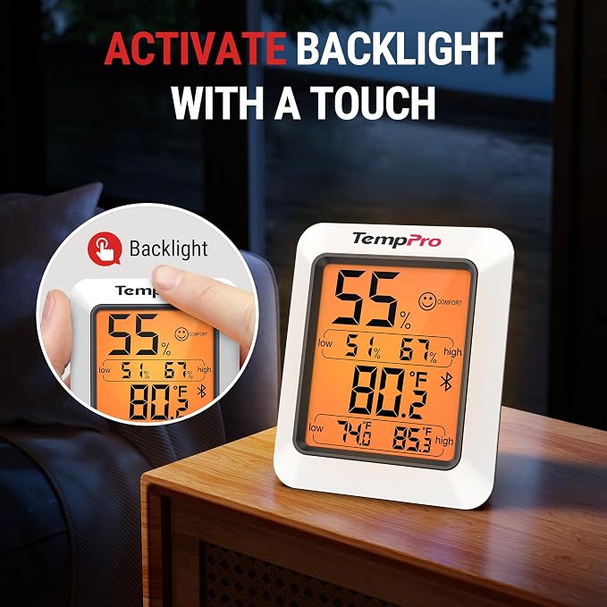 Hygrometer Thermometer for House, Bluetooth Room Indoor Greenhouse Thermometer Monitor Up to 260FT, Backlit, alternate view 6