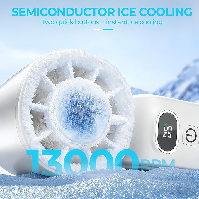 Ice Cooling Handheld Fan, Super Turbo Personal Fan that Blows Cold Air, 5000mAh Rechargeable Small Desk Fan with