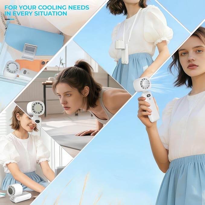 Ice Cooling Handheld Fan, Super Turbo Personal Fan that Blows Cold Air, 5000mAh Rechargeable Small Desk Fan with