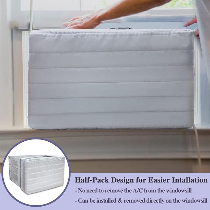 Indoor Air Conditioner Cover for Window Units, Inside Window AC Cover for Winter, fits up to 21"x 15" x 3.5"(Light Gray)