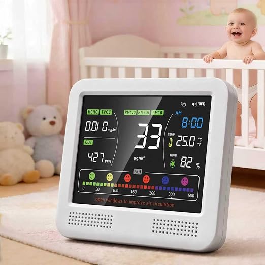 Indoor Air Quality Monitor 16-in-1 with CO2 Detector, PM2.5P, PM10, M1.0, HCHO & TVOC – Portable Air Quality Tester with AQI
