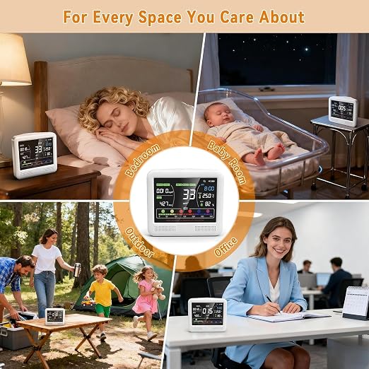 Indoor Air Quality Monitor 16-in-1 with CO2 Detector, PM2.5P, PM10, M1.0, HCHO & TVOC – Portable Air Quality Tester with AQI
