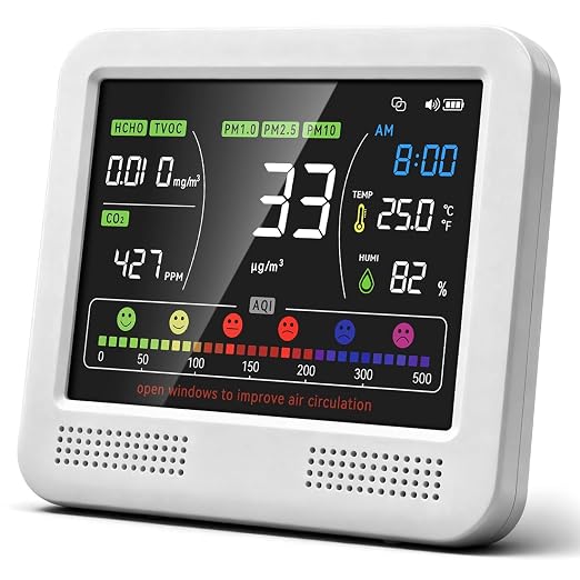 Indoor Air Quality Monitor 16-in-1 with CO2 Detector, PM2.5P, PM10, M1.0, HCHO & TVOC – Portable Air Quality Tester with AQI