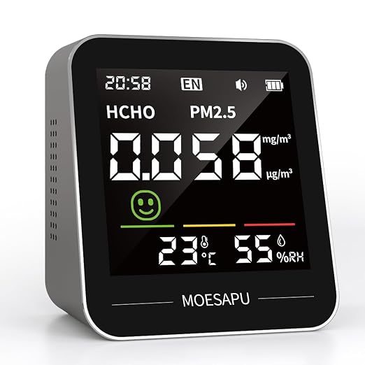 Indoor Air Quality Monitor, Formaldehyde Particulate Matter Detector, PM2.5 HCHO Temperature Humidity Meter, AQI Reader in