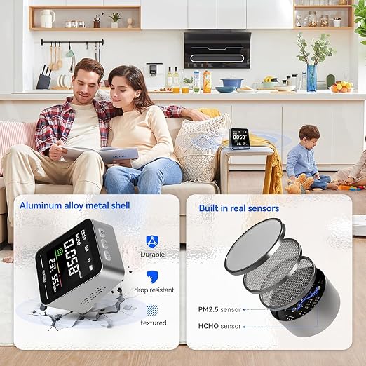 Indoor Air Quality Monitor, Formaldehyde Particulate Matter Detector, PM2.5 HCHO Temperature Humidity Meter, AQI Reader in