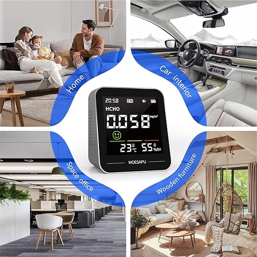 Indoor Air Quality Monitor, Formaldehyde Particulate Matter Detector, PM2.5 HCHO Temperature Humidity Meter, AQI Reader in