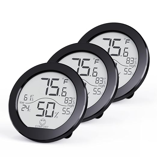 Indoor Digital Hygrometer 3 Pack Room Thermometer and Humidity Gauge LCD with Max and Min Records (Black), product image