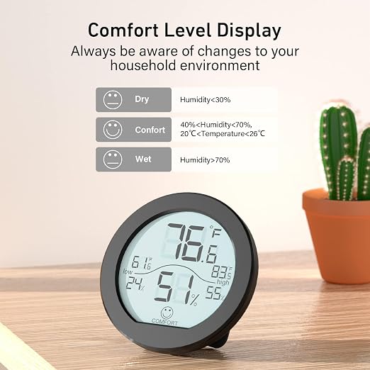 Indoor Digital Hygrometer 3 Pack Room Thermometer and Humidity Gauge LCD with Max and Min Records (Black), alternate product