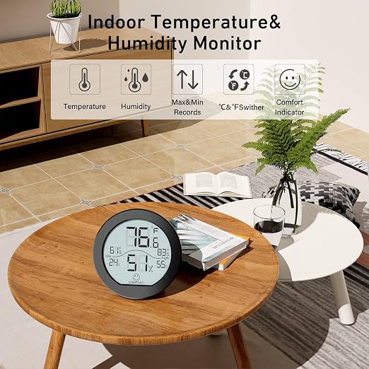 Indoor Digital Hygrometer 3 Pack Room Thermometer and Humidity Gauge LCD with Max and Min Records (Black), alternate product