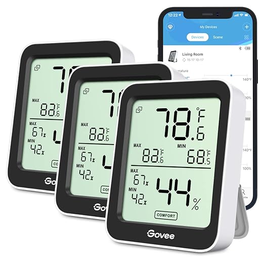 Indoor Hygrometer Thermometer 3 Pack, Bluetooth Humidity Temperature Gauge with Large LCD Display, Notification Alert with