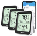 Indoor Hygrometer Thermometer 3 Pack, Bluetooth Humidity Temperature Gauge with Large LCD Display, Notification Alert with