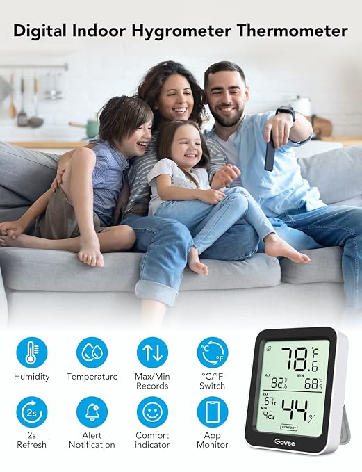 Indoor Hygrometer Thermometer 3 Pack, Bluetooth Humidity Temperature Gauge with Large LCD Display, Notification Alert with