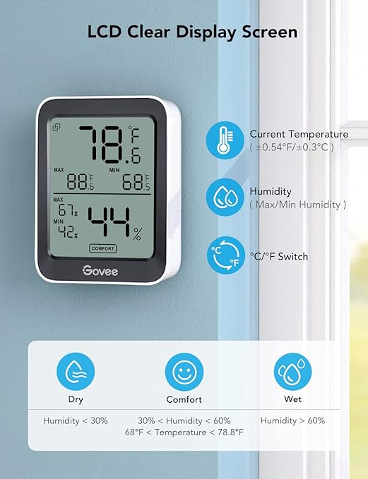 Indoor Hygrometer Thermometer 3 Pack, Bluetooth Humidity Temperature Gauge with Large LCD Display, Notification Alert with