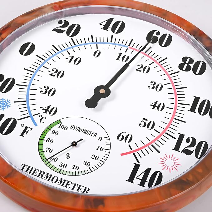Indoor Outdoor Thermometer Hygrometer - 10Inch Outdoor Thermometers Large Number, 2 in 1 Thermometer Hygrometer, No Battery