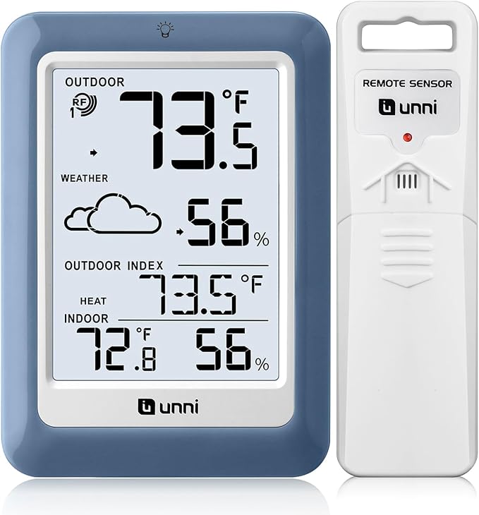 Indoor Outdoor Thermometer Hygrometer Wireless Weather Station, Temperature Humidity Monitor Battery Powered Inside Outside