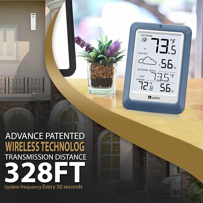 Indoor Outdoor Thermometer Hygrometer Wireless Weather Station, Temperature Humidity Monitor Battery Powered Inside Outside