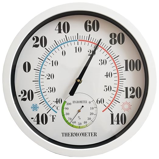 Indoor Outdoor Thermometer Large Numbers 12 Inch Wall Weather Thermometer Hanging Garden Decor Hygrometer No Battery Needed