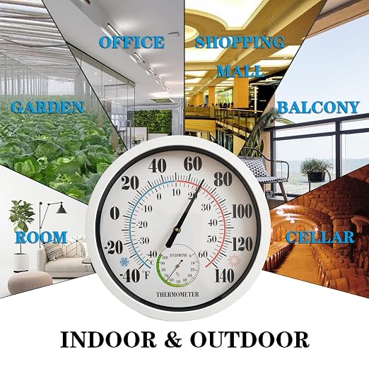 Indoor Outdoor Thermometer Large Numbers 12 Inch Wall Weather Thermometer Hanging Garden Decor Hygrometer No Battery Needed