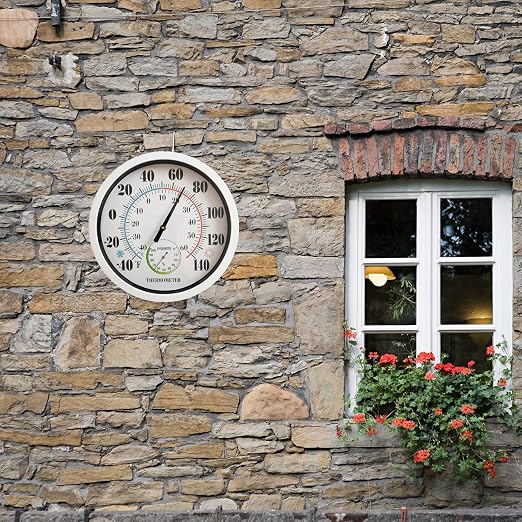 Indoor Outdoor Thermometer Large Numbers 12 Inch Wall Weather Thermometer Hanging Garden Decor Hygrometer No Battery Needed
