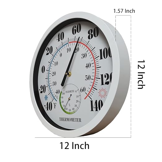 Indoor Outdoor Thermometer Large Numbers 12 Inch Wall Weather Thermometer Hanging Garden Decor Hygrometer No Battery Needed