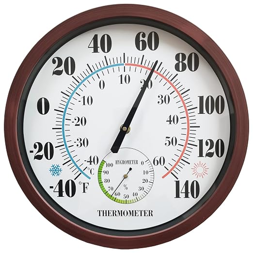 Indoor Outdoor Thermometer Large Numbers 12 Inch Wall Weather Thermometer Hanging Garden Decor Hygrometer No Battery Needed