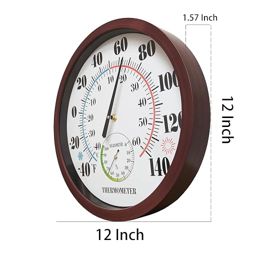Indoor Outdoor Thermometer Large Numbers 12 Inch Wall Weather Thermometer Hanging Garden Decor Hygrometer No Battery Needed