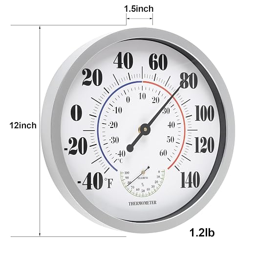 Indoor Outdoor Thermometer Wall Large Numbers Thermometer No Battery 12" Hanging Digital Weather Hygrometers for Home Garden