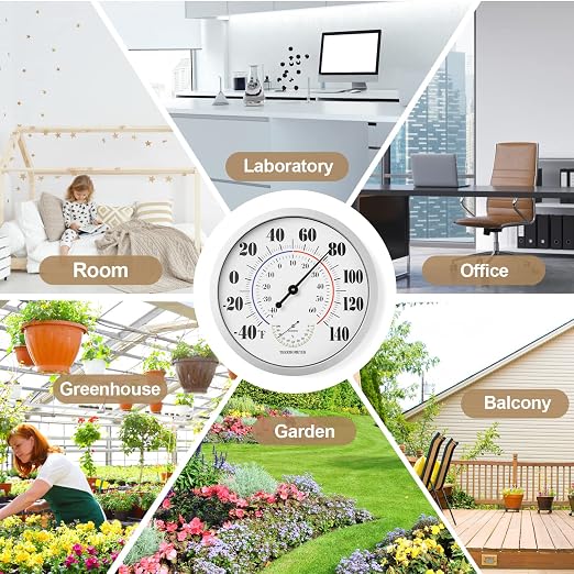 Indoor Outdoor Thermometer Wall Large Numbers Thermometer No Battery 12" Hanging Digital Weather Hygrometers for Home Garden