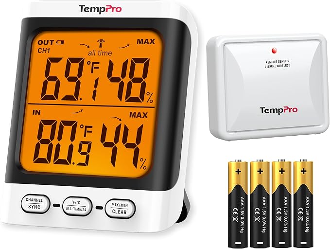 Indoor Outdoor Thermometer Wireless, 500 ft Outside Thermometer with Cold-Resistant Sensor, product image