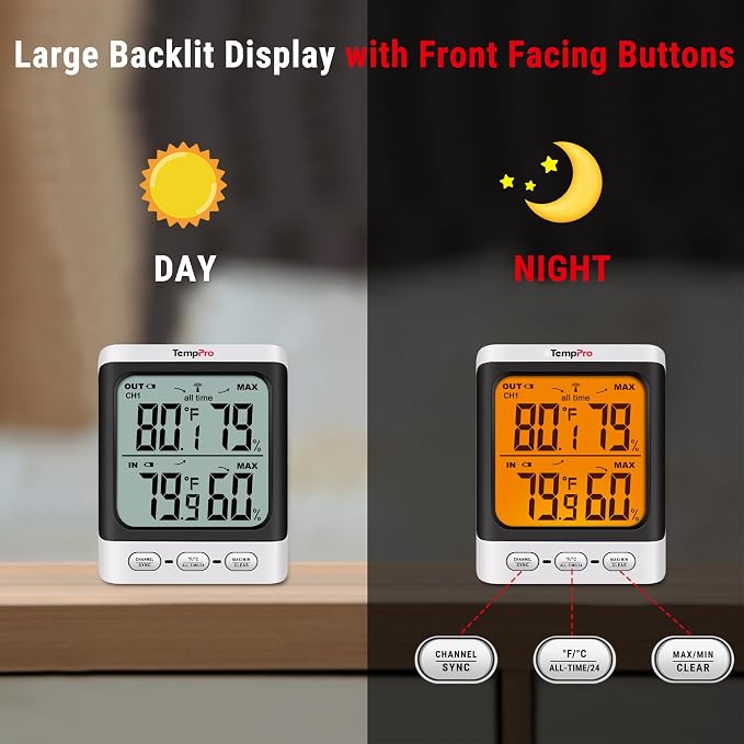 Indoor Outdoor Thermometer Wireless, 500 ft Outside Thermometer with Cold-Resistant Sensor, alternate product view 4