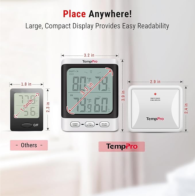 Indoor Outdoor Thermometer Wireless, 500 ft Outside Thermometer with Cold-Resistant Sensor, alternate product view 5
