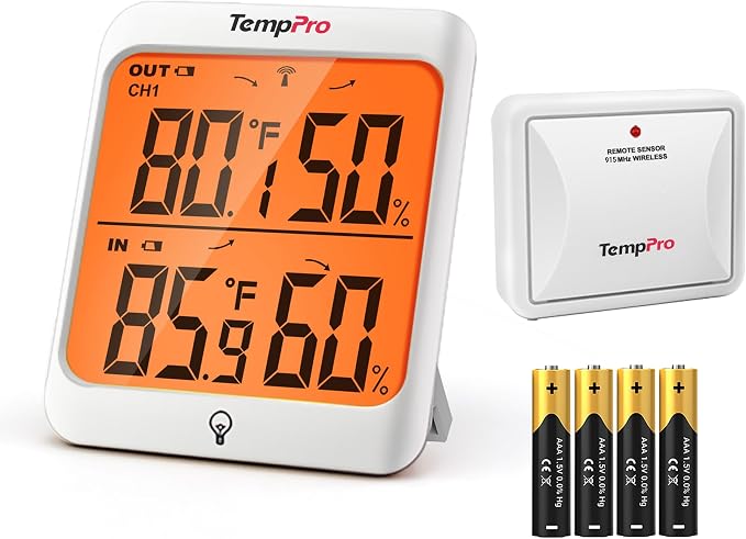 Indoor Outdoor Thermometer Wireless Hygrometer, 500FT Inside Outside Thermometer, Remote Temperature Monitor with