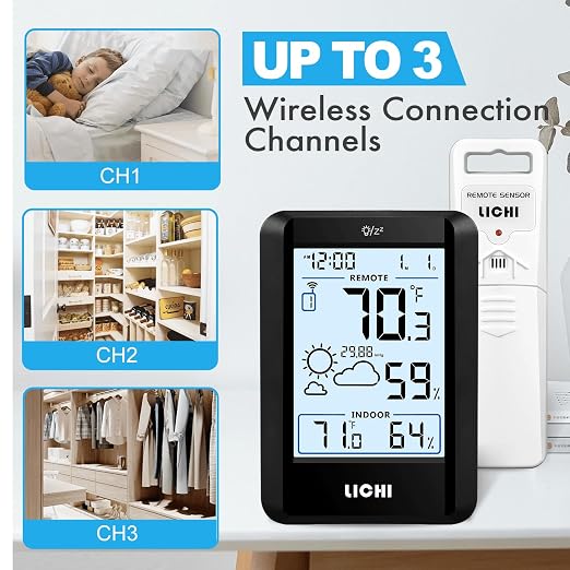 Indoor Outdoor Thermometer Wireless Weather Station External Thermometer Hygrometer Monitor with 330ft Range Remote Sensor