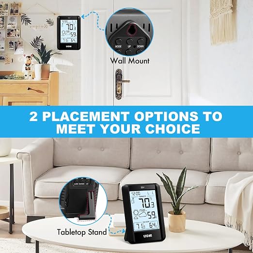 Indoor Outdoor Thermometer Wireless Weather Station External Thermometer Hygrometer Monitor with 330ft Range Remote Sensor