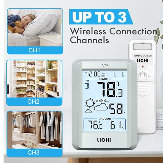 Indoor Outdoor Thermometer Wireless Weather Station External Thermometer Hygrometer Monitor with 330ft Range Remote Sensor