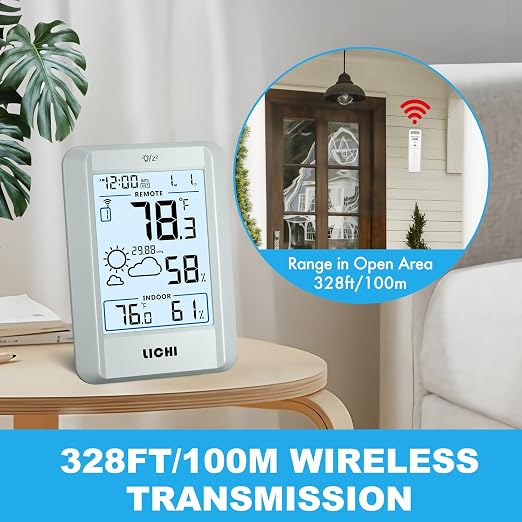 Indoor Outdoor Thermometer Wireless Weather Station External Thermometer Hygrometer Monitor with 330ft Range Remote Sensor