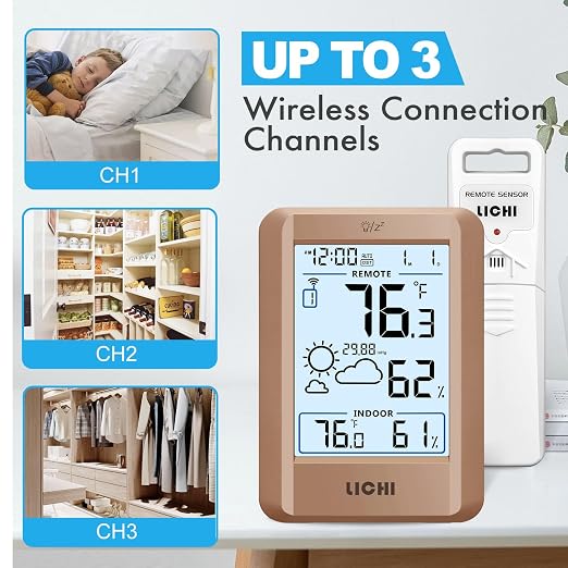 Indoor Outdoor Thermometer Wireless Weather Station External Thermometer Hygrometer Monitor with 330ft Range Remote Sensor