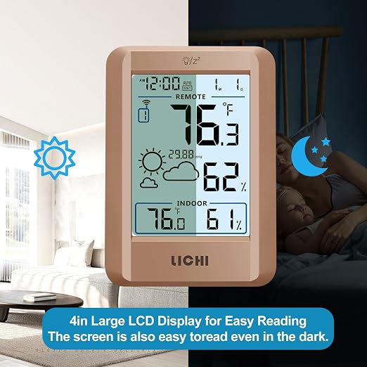 Indoor Outdoor Thermometer Wireless Weather Station External Thermometer Hygrometer Monitor with 330ft Range Remote Sensor