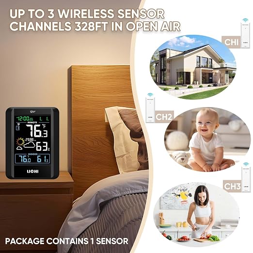Indoor Outdoor Thermometer Wireless Weather Station External Thermometer Hygrometer Monitor with 330ft Range Remote Sensor