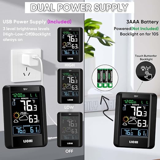 Indoor Outdoor Thermometer Wireless Weather Station External Thermometer Hygrometer Monitor with 330ft Range Remote Sensor