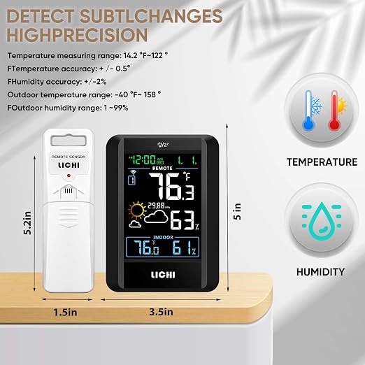 Indoor Outdoor Thermometer Wireless Weather Station External Thermometer Hygrometer Monitor with 330ft Range Remote Sensor