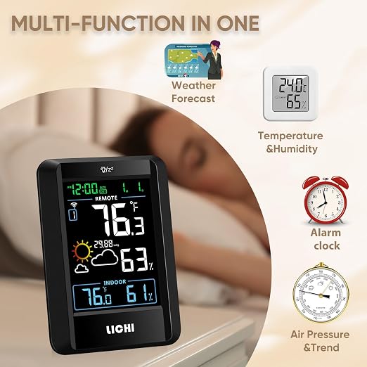 Indoor Outdoor Thermometer Wireless Weather Station External Thermometer Hygrometer Monitor with 330ft Range Remote Sensor