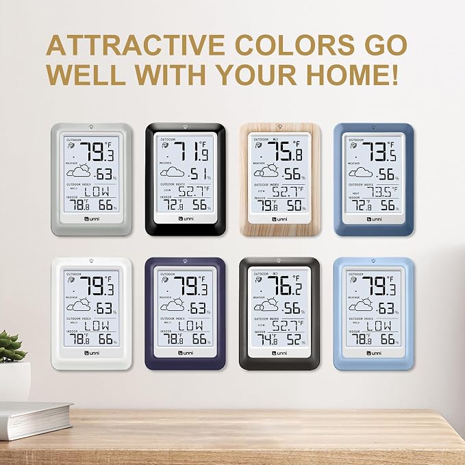 Indoor Outdoor Thermometer Wireless Weather Station, Temperature Humidity Monitor Battery Powered Inside Outside Thermometers