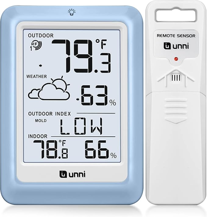 Indoor Outdoor Thermometer Wireless Weather Station, Temperature Humidity Monitor Battery Powered with 330ft Range Remote