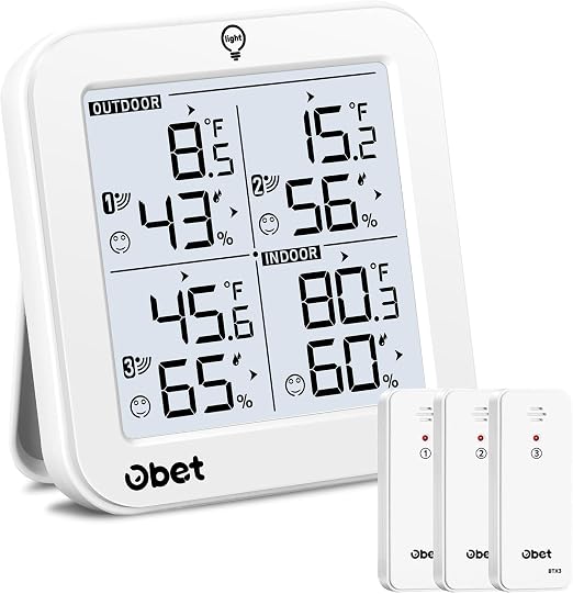 Indoor Outdoor Thermometer Wireless Weather Station with 3 Sensors, Digital Hygrometer Remote Thermometer, Thermometer