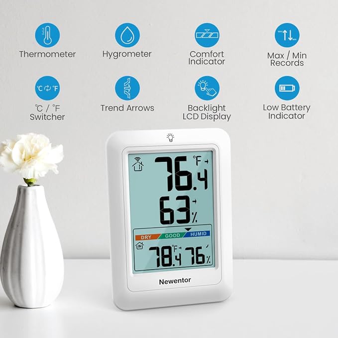 Indoor Outdoor Thermometer Wireless, Weather Stations Wireless Indoor Outdoor, Outdoor Thermometers for Patio House, Outside