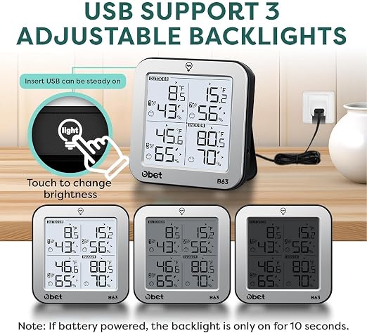 Indoor Outdoor Thermometer Wireless with 3 Sensors Weather Station Temperature Humidity Monitor 500ft Range and Adjustable