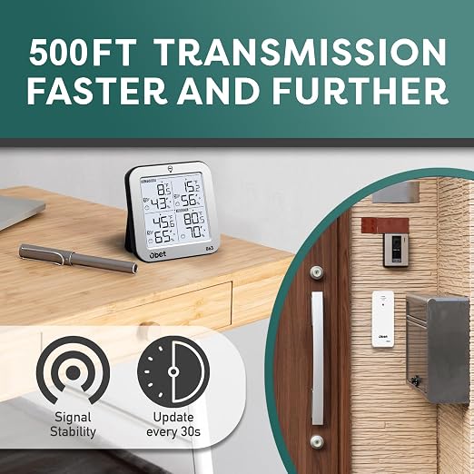 Indoor Outdoor Thermometer Wireless with 3 Sensors Weather Station Temperature Humidity Monitor 500ft Range and Adjustable